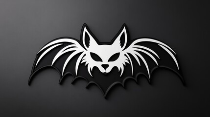 Bat head silhouette, black and white tribal style animal illustration, vector graphic bat.