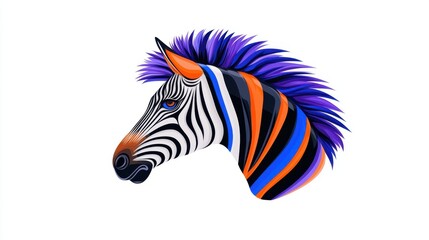 Zebra head silhouette, black and white tribal style animal illustration, vector graphic zebra.