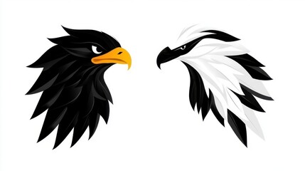 Obraz premium Hawk head silhouette, black and white tribal style animal illustration, vector graphic hawk.