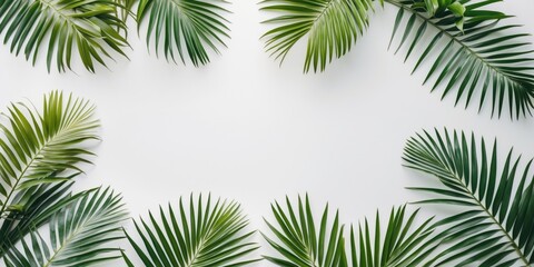 Tropical Palm Leaves Creating Minimalist Frame on White Background With Space for Text Ideal for Design and Nature Themes