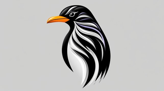 Penguin head silhouette, black and white tribal style animal illustration, vector graphic penguin. Tattoo idea