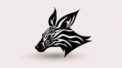 Kangaroo head silhouette, black and white tribal style animal illustration, vector graphic kangaroo.