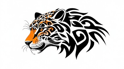Fototapeta premium Leopard head silhouette, black and white tribal style animal illustration, vector graphic leopard.