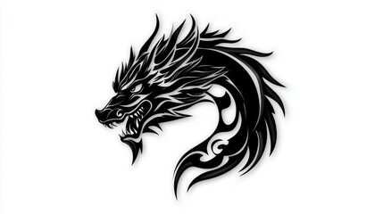 Obraz premium Dragon head silhouette, black and white tribal style animal illustration, vector graphic dragon.