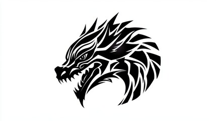 Obraz premium Dragon head silhouette, black and white tribal style animal illustration, vector graphic dragon.