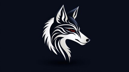 Obraz premium Wolf skull silhouette, black and white tribal style animal illustration, vector graphic wolf skull.