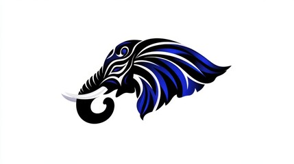 Elephant head silhouette, black and white tribal style animal illustration, vector graphic elephant