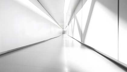 Obraz premium Modern futuristic white hallway stretches into the distance with shadows