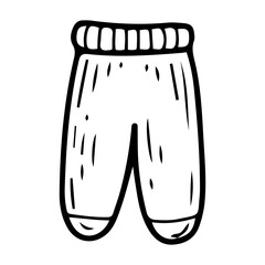 Baby romper. Hand drawn doodle. Newborn pants. Fabric clothing for the legs of a small child. Childhood. Vector line art illustration.
