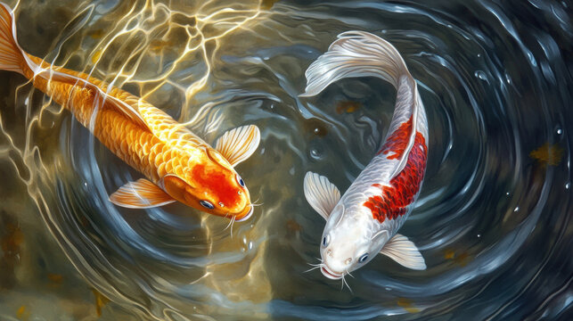 TwoKoiFishSwimminginaPond