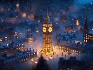 Fototapeta premium Snowy evening at big ben london night urban landscape atmospheric view winter wonderland