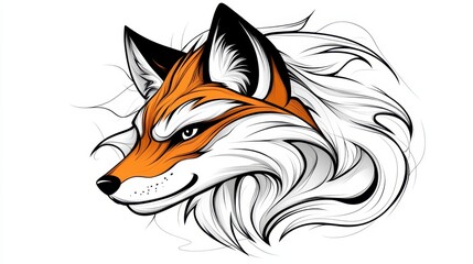 Obraz premium Intricate line drawing of a fox head featuring detailed fur and pointed ears, perfect for tattoos and artistic inspiration.