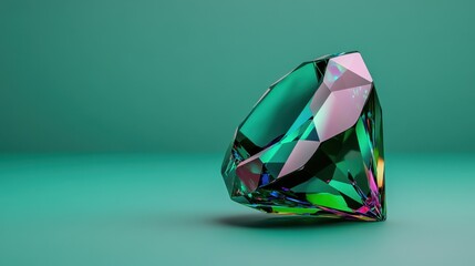 Abstract wallpaper showcasing a crystalline emerald green geometric structure.