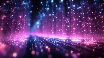 Naklejka premium Close-Up of Glowing Fiber Optic Cables Transmitting Data Stream