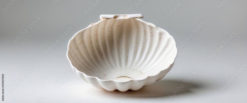 Poster elegant white shell isolated on neutral background with ample copy space for text or design elements