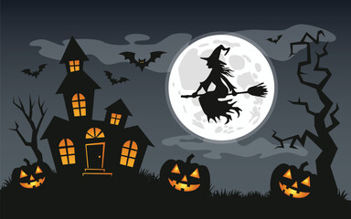 Halloween Night with Flying Witch