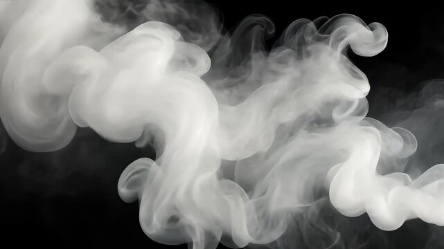White Smoke Flowing Gently on a Black Background in Soft Waves