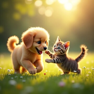 Pusy and Puppy Playing