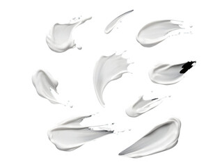 Obraz premium White cream swatches on a transparent background. Various shapes and sizes, ideal for cosmetic or beauty product displays, PNG