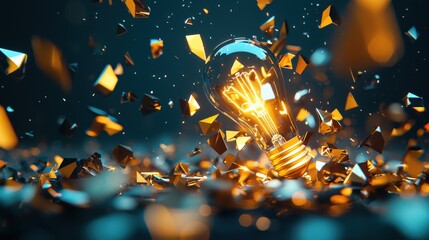 Naklejka premium Shattered Light Bulb with Sparks and Shimmering Particles