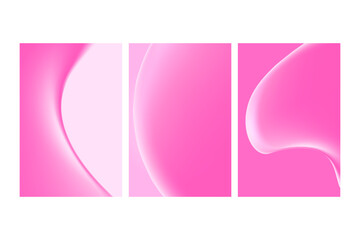 Abstract pink liquid blobs, flowing 3d fluid shape with gradient texture poster set. Aesthetic beauty cosmetic background with copy space. Fluid organic forms, smooth fluids like gel, collagen, serum.