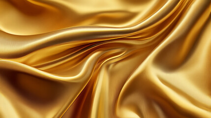 Fototapeta premium Golden silk fabric liquid texture. Realistic vector background of satin glossy cloth with abstract waves and ripples. Luxury soft smooth gold colored drapery with folds. Elegant material with wrinkles