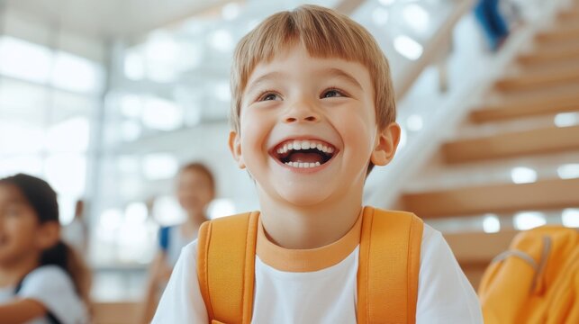 Joyful school kids enjoying moments together on a staircase - Powered by Adobe
