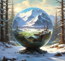 Illustration of frozen Earth globe.