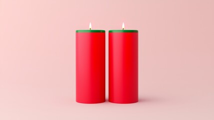 Festive red candles minimalist setting decorative content cozy home environment warm atmosphere