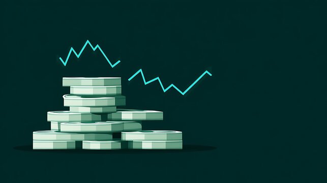 Stack of coins with a line graph against a dark background displaying financial trends