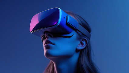 Futuristic AI and Metaverse Visualization: Person Experiencing Virtual Reality with VR Headset in a Digital World

