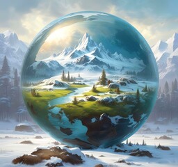 Illustration of frozen Earth globe.