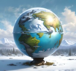 Illustration of frozen Earth globe.