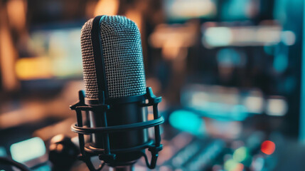 Podcast banner. Record radio broadcast, audio interview, live talk. Vector landing page of podcasting business with isometric media equipment, microphone, smartphone and speakers