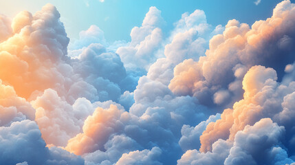 Realistic cloud sky seamless illustration vector set. Morning blue, orange sunrise and evening gray cloudy tile pattern. Cumulus fluffy square texture asset for computer game bright 3d design.