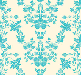 Seamless pattern with flowers and leaves in modern damask style for tapestry, fabric, wallpaper