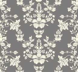 Seamless pattern with flowers and leaves in modern damask style for tapestry, fabric, wallpaper