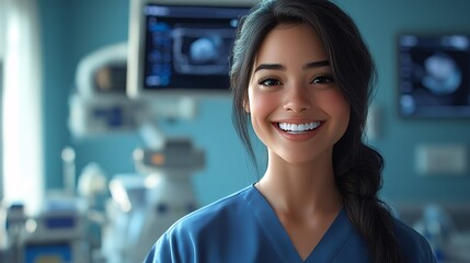 Fototapeta premium Smiling Female Healthcare Professional Standing in a Hospital Environment