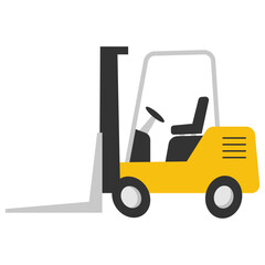 Yellow forklift with black and gray accents suitable for construction and industrial concepts in print and digital designs.