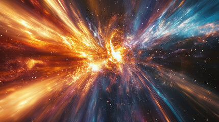 Obraz premium Avibrant,abstractdepictionofacosmicevent,possiblyasupernovaornebula,featuringintenseburstsoflightandcolor.