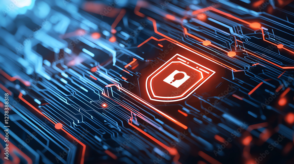 Poster digital security concept with shield symbol and circuit patterns