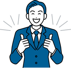 両手でgoodのジェスチャーをする笑顔のビジネスマンのイラスト