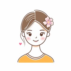 Obraz premium Cute South Korean-style girl with cherry blossoms in her hair, simple and stylish vector art.