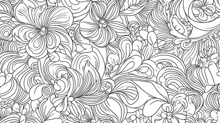 Intricate Black and White Floral Design for Coloring Books