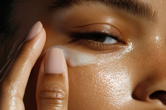 Applying skincare cream under the eye