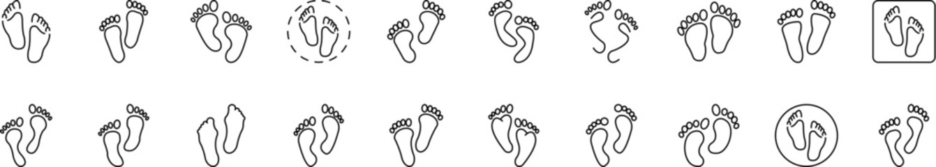 Obraz premium Footprint Line Icon Bundle. Outline Signs for Graphic and Web Design, Apps, Adverts, Various Cards