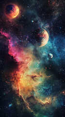 Avibrantnebulawiththreeplanets