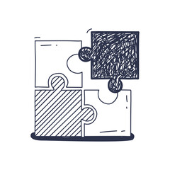 Four puzzle pieces with a checkmark symbolizing completion and success.