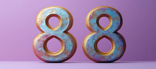 3D Gold and Blue Number 88 on Soft Purple Background
