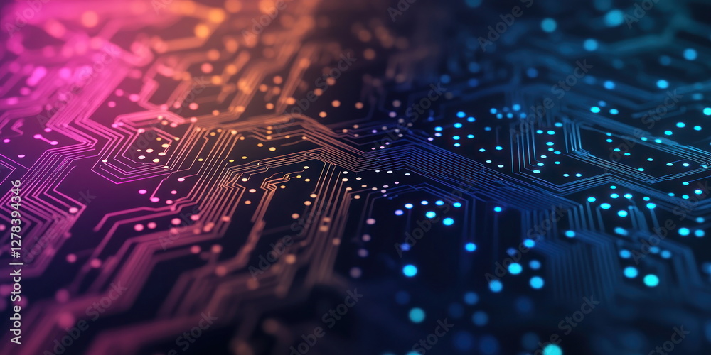 Poster abstract colorful circuit board design in digital technology art